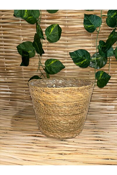 Ekodoğa Hasır Saksılık Büyük Örme Saksı Çok Amaçlı Bahçe Saksısı Yapay Çiçek ...