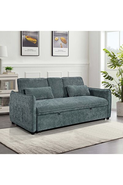 Danube Home أريكة سرير قابلة للسحب من قماش تييرو مع طاولة قابلة للطي وحاملين ...