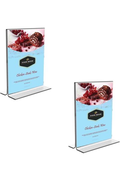 Slasa Acrylic T-Shape Double-Sided Sign Holder Menu Frame Stand 4x6 Inch 2pcs