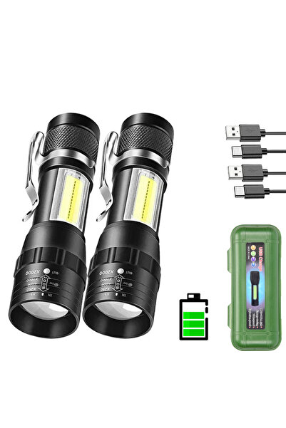 Choice قطعتان مع صندوق مصباح يدوي LED محمول قابل لإعادة الشحن مع مشبك قلم ومصباح يدوي قابل للتكبير والتصغير ومقاوم للماء مع جانب