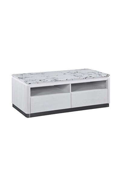 Danube Home Akira Stone Top Coffee Table with 4 Drawers - Stylish White/Grey Living Room Furniture, 120x65cm