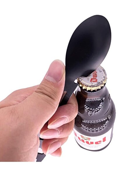 zola Tourist cutlery, 5 in 1, spoon/knife/fork/bottle/can opener, black, steel, 18x4x1.5 cm