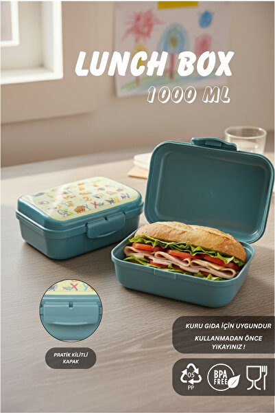 ELDİPA 1000 ml Dry Food Nutrition Container with Locking Educational Pattern Lid Storage Container Bpa Free 1 Liter