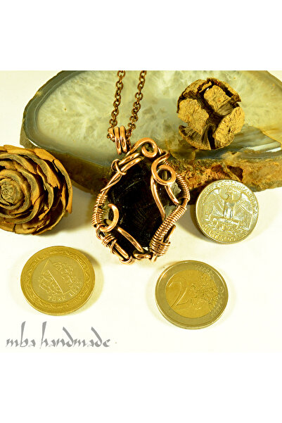 mba handmade jewelry Obsidian Crystal Handmade Authentic Pendant - Single Item - Pure Copper