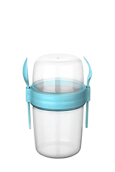 ELDİPA Mega Boy 1100 ml Diet Nutrition Container Double Compartmented with Spoon for Muesli Yogurt Salad Carry Container