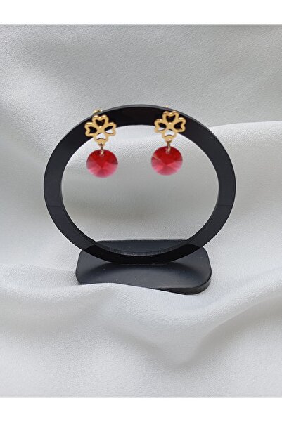 OEM Earrings with Swarovski Scarlet 12mm and 18K gold plated clover studs