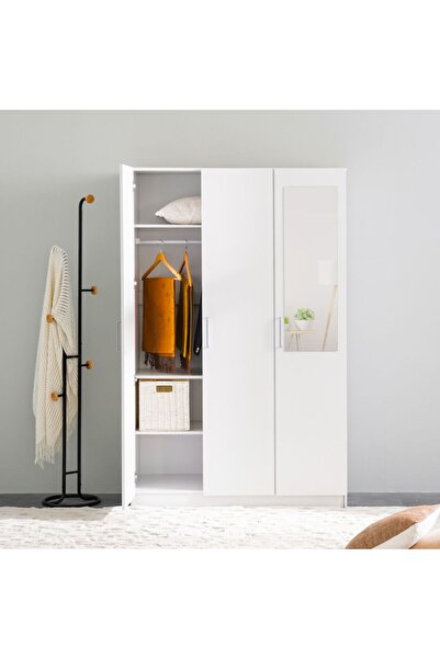 Danube Home Supreme 3-Door Wardrobe with Mirror - White, Engineered Wood, 5 Shelves, 2-Year Warranty