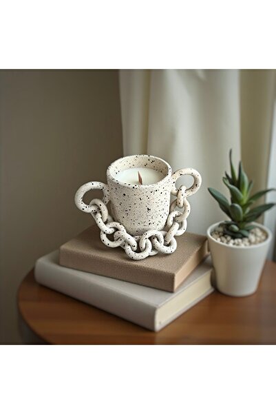 RA Ceramic Studio El Yapımı Stoneware Seramik Mum | Zincir Detaylı Dekoratif ...