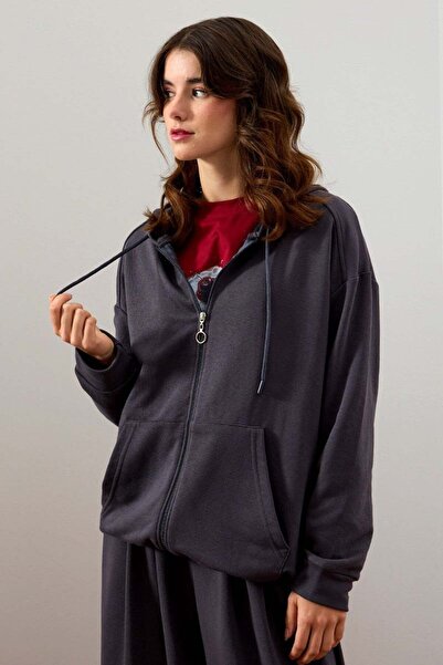 Ceylan Otantik Anthracite 3 Thread Long Zipper Tracksuit Set