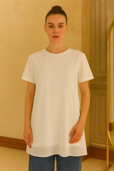 Nisa Luxury Boutique Half Sleeve Crew Neck Front and Back Chiffon Undershirt and Tunic