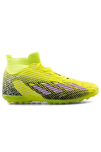 SPORTAÇ Ανδρικά παπούτσια Astroturf – Μοντέλο υφαντό με κάλτσα – Κίτρινο λιλά χρώμα – Αντιολισθητική σόλα – Αθλητικά παπούτσια ποδοσφαίρου