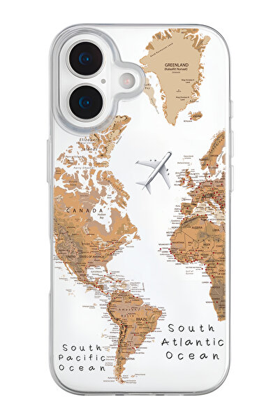 mooodcase iPhone 17 Uyumlu Harita Desenli Şeffaf Silikon Telefon Kılıfı