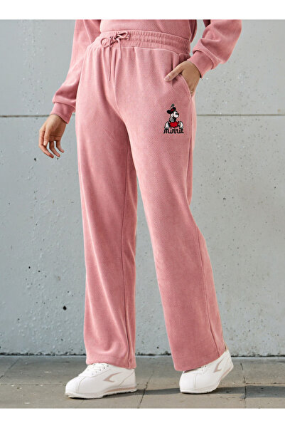 SP Characters بنطال أرجل واسعة من مزيج البوليستر متوسط الارتفاع مع تطريز ميني ماوس