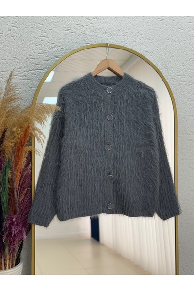 MİHRA STORE Dasia Oyuk Buttoned Bearded Short Cardigan-Zi̇7007 Anthracite