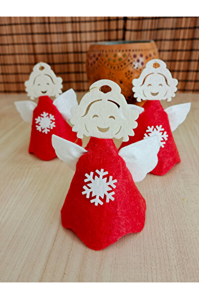 Kabajur DIY Felt Christmas Ornament – Red Angel Figure, Easy Assembly, Set of 3 Felt Angels