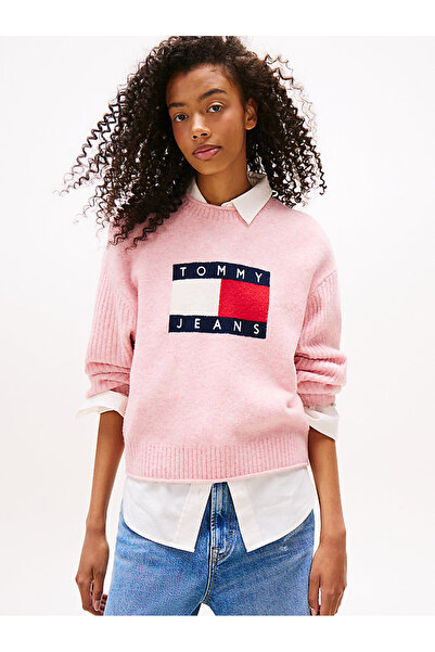 Tommy Hilfiger Kadın TJW Melange Flag Kazak - Pembe