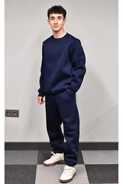 Banadamoda Unisex Relax Fit Cotton 3 Thread Soft Textured Fleece Inside Crew Neck Sweatshirt Set