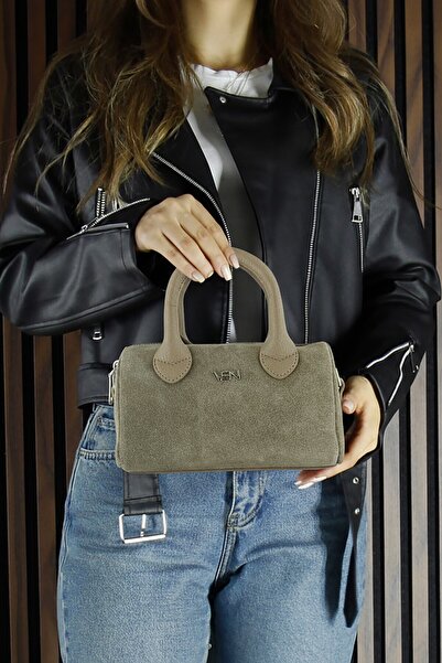 Erkan Saçmacı Kum Genuine Cowhide Suede Zippered Small Size Daily Shoulder Bag with Hanging Inner Pocket