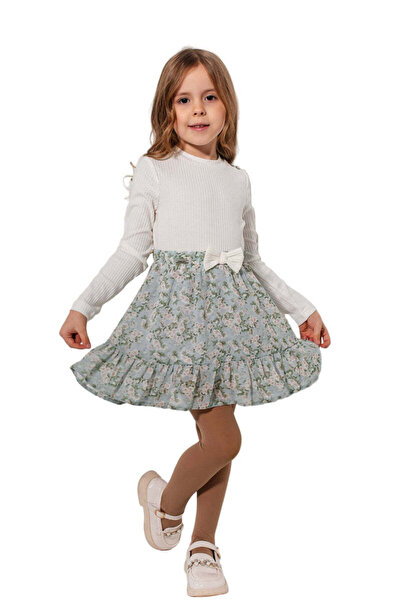 Keiko - Casual cotton dress with voile and floral print, pastel green, 98