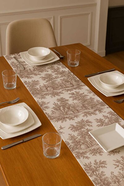 HOME ART ATELIER hand made Vintage Patterned Runner Premium Stain Resistant Linen 40X140