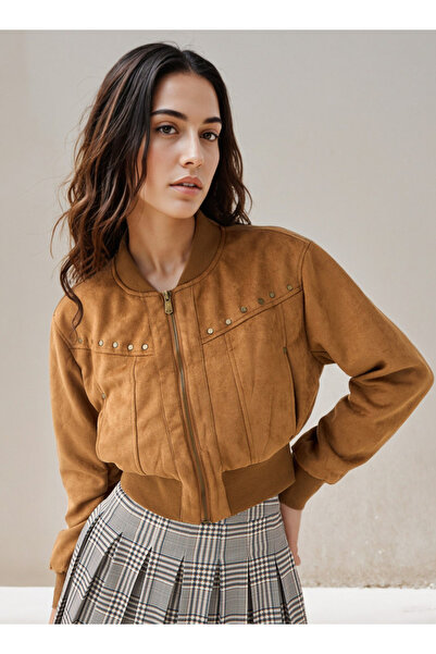 Lee Cooper Cropped Bomber Jacket with Stud Embellishments