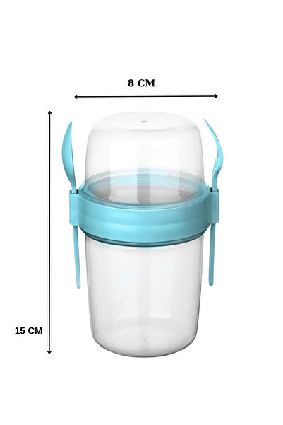 ELDİPA Small Size 650 ml Diet Nutrition Container Double Compartmented with Spoon for Muesli Yogurt Salad Carry Container