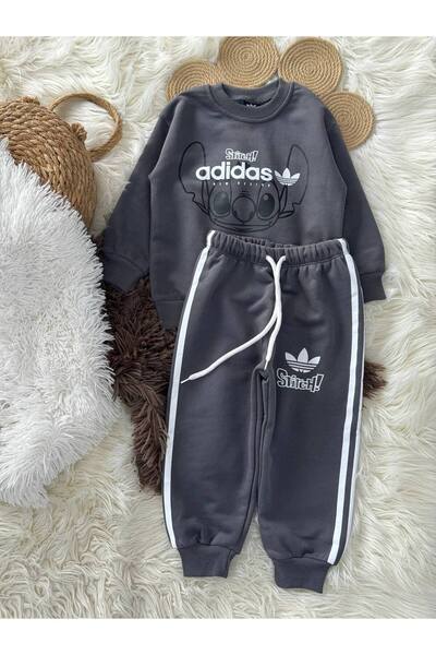 Teeny Weeny Kids Unisex Kids Printed Gray Bottom Top Tracksuit Set