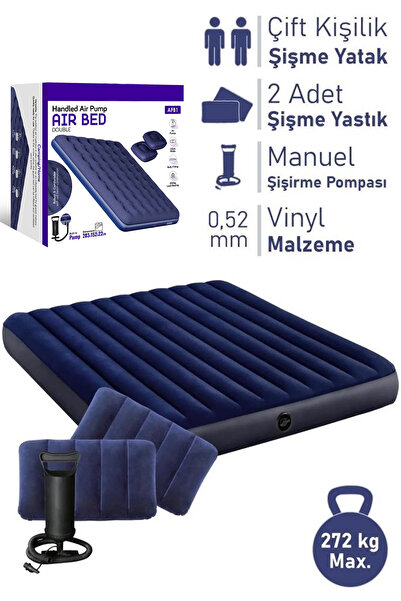The Wlue Çift Kişilik Şişme Yatak | Dahili Pompalı | 203X152X22CM | Kamp & Ev...