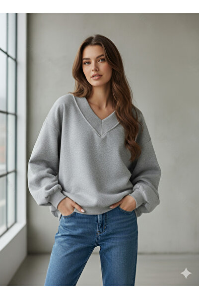 Agolady Kadın Oversize V Yaka Sweatshirt