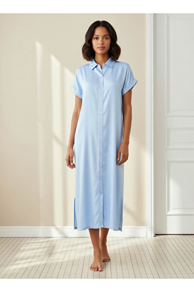 FAV طقم من قطعتين - قميص نوم بأكمام قصيرة وياقة من الفيسكوز