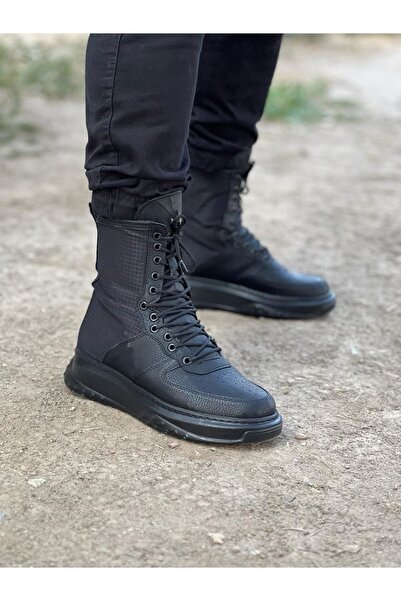 Wagoon WG012 Charcoal Skin Long Lace Up Boots