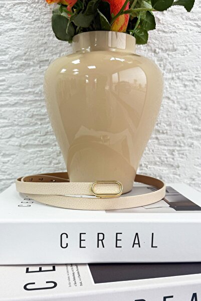 MELEK ARAZ Тонкий овальний мінімалістичний жіночий шкіряний ремінь – кремовий