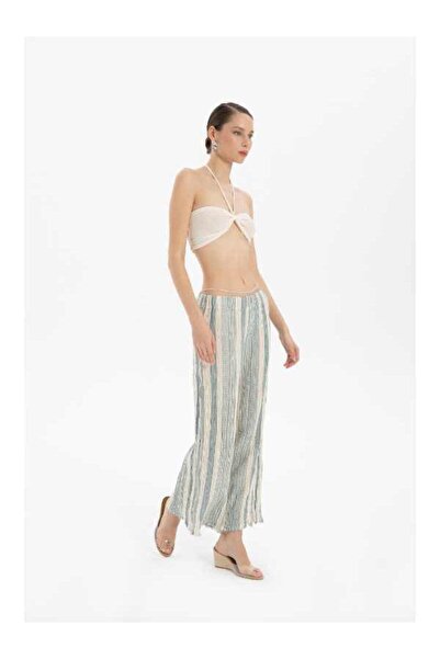 İpekçi Otantik Sırtı Lastikli Crop Top Ekru
