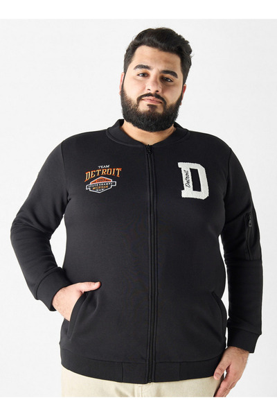 FAV Plus Size Varsity Jacket with Long Sleeves and Pockets