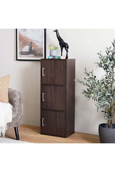 Danube Home خزانة تخزين كارلوتا بثلاثة أبواب من خشب الجوز - تصميم خشبي أنيق مع ضمان لمدة عامين - 40×29×106 سم