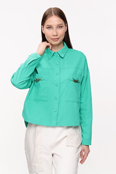 Leina Gabardine Long Sleeve Shirt Collar Loose Fit Women's Jacket