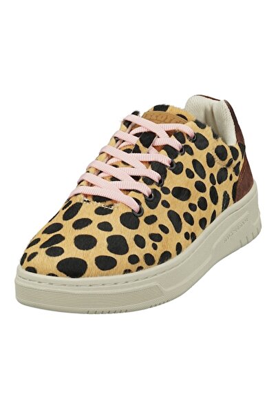 Scotch & Soda leather sneakers with short-hair animal print, Beige/Brown, EU 38