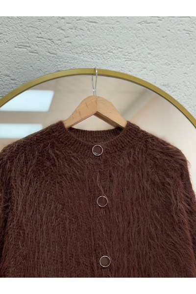 MİHRA STORE Dasia Oyuk Buttoned Bearded Short Cardigan-Zi̇7007 Brown