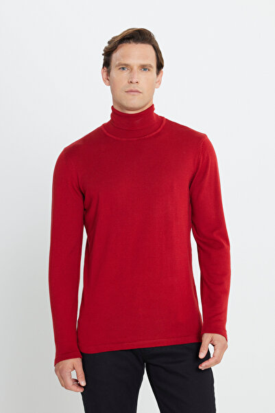 ALTINYILDIZ CLASSICS Red Standard Fit Regular Cut Full Turtleneck Knit Sweater