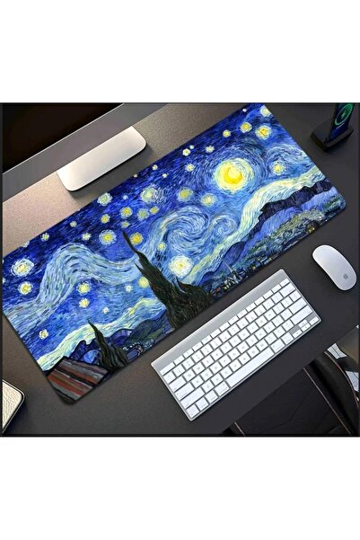 sgeteknoloji Sge Technology 85X34 cm Van Gogh Starry Night Design Anti-Slip Base Speed Surface Gamer Mouse Pad