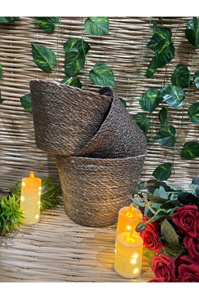 Ekodoğa 3 'Lü 'Hasır Saksı Seti Çok Amaçlı Saksılık Örme Hasır Saksı Yapay Çi...