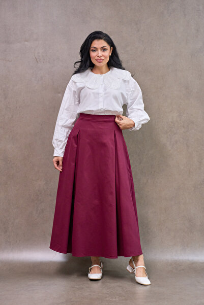 KÜÇÜĞÜM BUTİK Burgundy Gabardine Pleated Skirt
