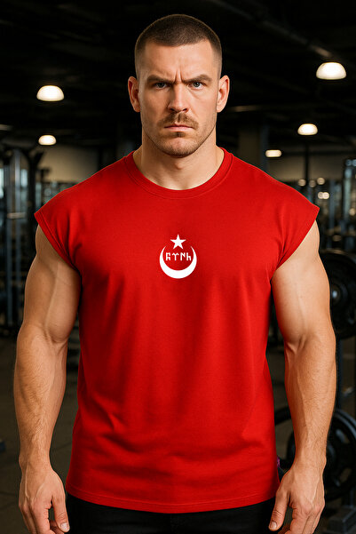 BESSA Red Moon Star Printed Athlete Tank Top Crew Neck Cotton Sleeveless Tank Top Men