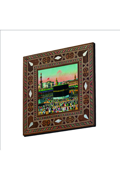 Sadrazam Osmanlı Dönemi Mekke-Kabe Baskılı Görünümlü Ahşap Magnet 9cm x 9cm | 1G-Kabe3