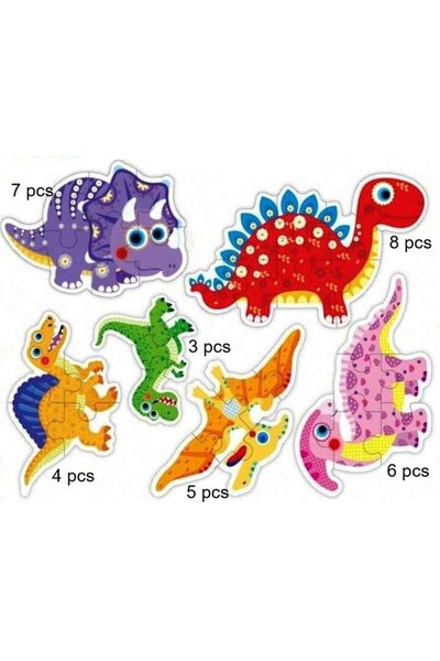 OEM 6-in-1 Dinosaur Puzzle Set, Thick 3mm Cardboard, Large Pieces, Educational Toy for 1-4 yrs
