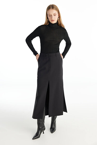 Ted Baker Standart Bel Siyah Kadın Düz Midi Etek TBWRSK1000