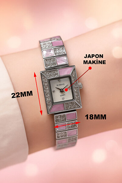 Rubenis Stone Detailed Vintage Steel Case Women Wristwatch Ls931