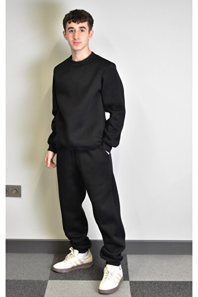 Banadamoda Unisex Relax Fit Cotton 3 Thread Soft Textured Fleece Inside Crew Neck Sweatshirt Set