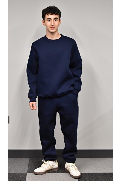 Banadamoda Unisex Relax Fit Cotton 3 Thread Soft Textured Fleece Inside Crew Neck Sweatshirt Set