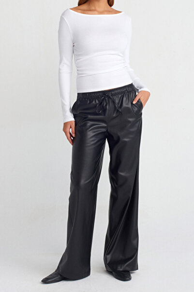 Tarz Cool Women's Wide Neckline Long Sleeve Stretchy Cotton Textured Fit Basic Blouse